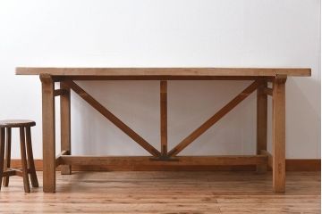 アンティーク家具　極厚天板　ナラ材製　木味　大きなアンティーク作業台(ダイニングテーブル)