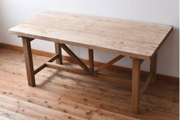 アンティーク家具　極厚天板　ナラ材製　木味　大きなアンティーク作業台(ダイニングテーブル)