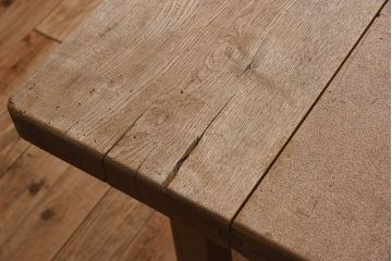 アンティーク家具　極厚天板　ナラ材製　木味　大きなアンティーク作業台(ダイニングテーブル)