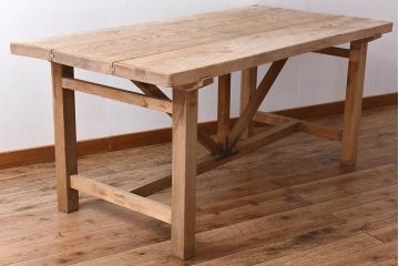 アンティーク家具　極厚天板　ナラ材製　木味　大きなアンティーク作業台(ダイニングテーブル)