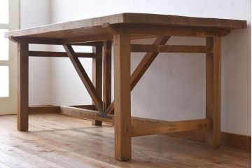 アンティーク家具　極厚天板　ナラ材製　木味　大きなアンティーク作業台(ダイニングテーブル)
