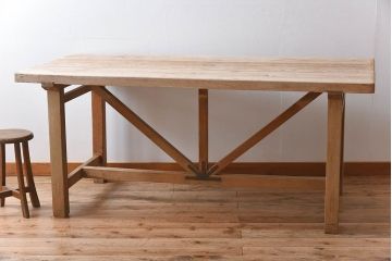 アンティーク家具　極厚天板　ナラ材製　木味　大きなアンティーク作業台(ダイニングテーブル)