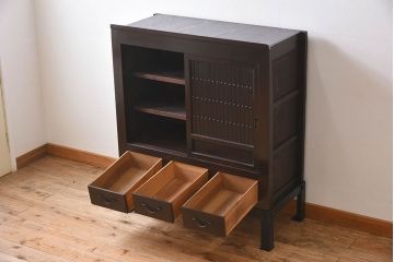 アンティーク家具　【H様購入分】古民具・骨董　三尺　明治大正期　重厚な鉄脚付き!水屋箪笥サイドボード(2)