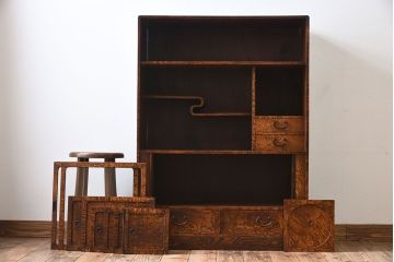アンティーク家具　 玉杢　タモ材製!上質なアンティーク茶箪笥