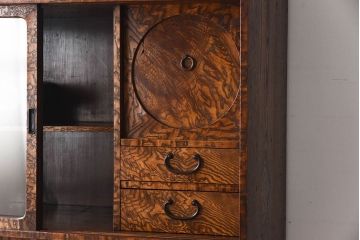 アンティーク家具　 玉杢　タモ材製!上質なアンティーク茶箪笥