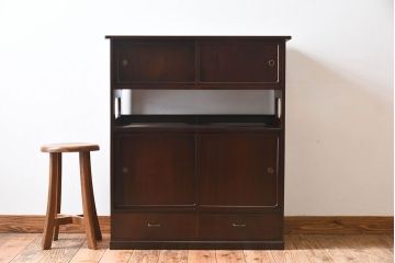 アンティーク家具　唐木・花梨材　大正昭和期　和モダン　指物　上品なアンティーク茶箪笥(カリン材)
