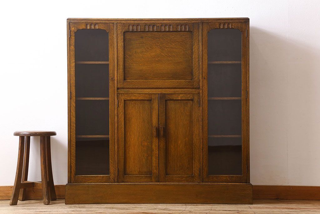 英国アンティーク家具　ビューローブックケース　オーク材