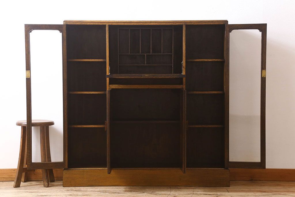 英国アンティーク家具　ビューローブックケース　オーク材