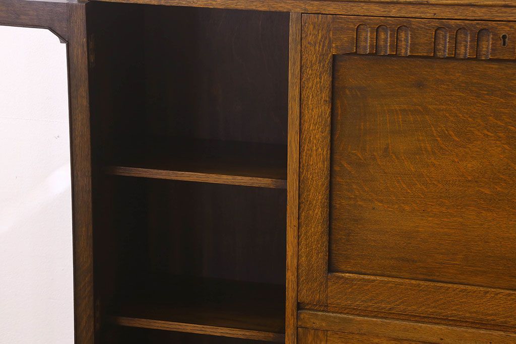 英国アンティーク家具　ビューローブックケース　オーク材