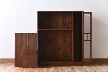 アンティーク家具　古い木のガラス引き戸収納棚　和製アンティーク