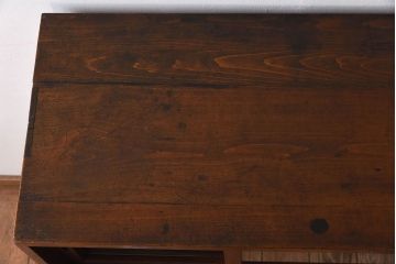 アンティーク家具　古い木のガラス引き戸収納棚　和製アンティーク