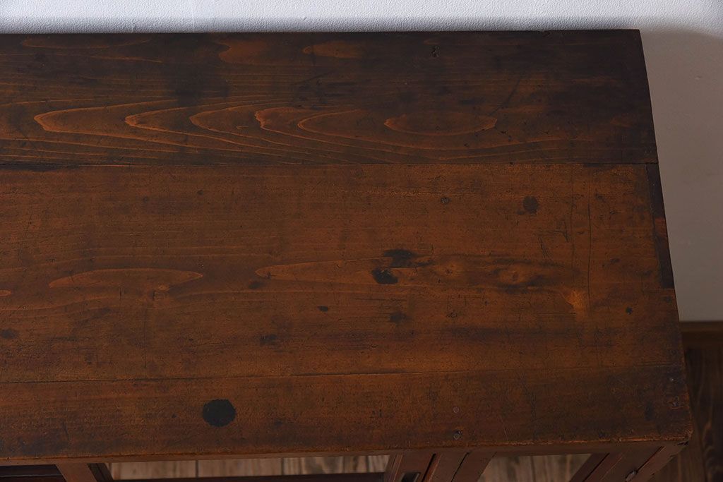 アンティーク家具　古い木のガラス引き戸収納棚　和製アンティーク