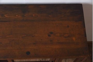 アンティーク家具　古い木のガラス引き戸収納棚　和製アンティーク