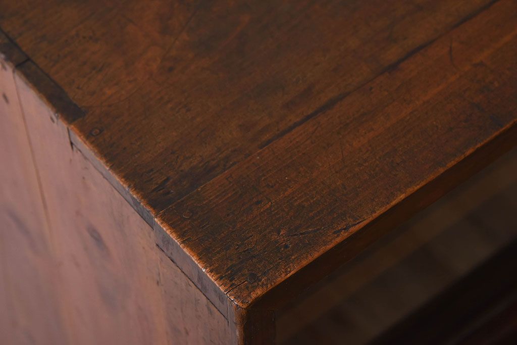 アンティーク家具　古い木のガラス引き戸収納棚　和製アンティーク