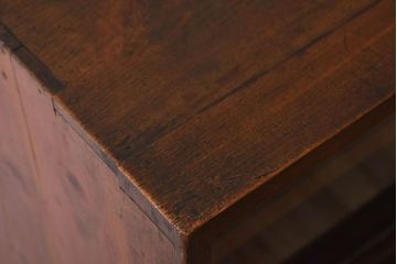 アンティーク家具　古い木のガラス引き戸収納棚　和製アンティーク