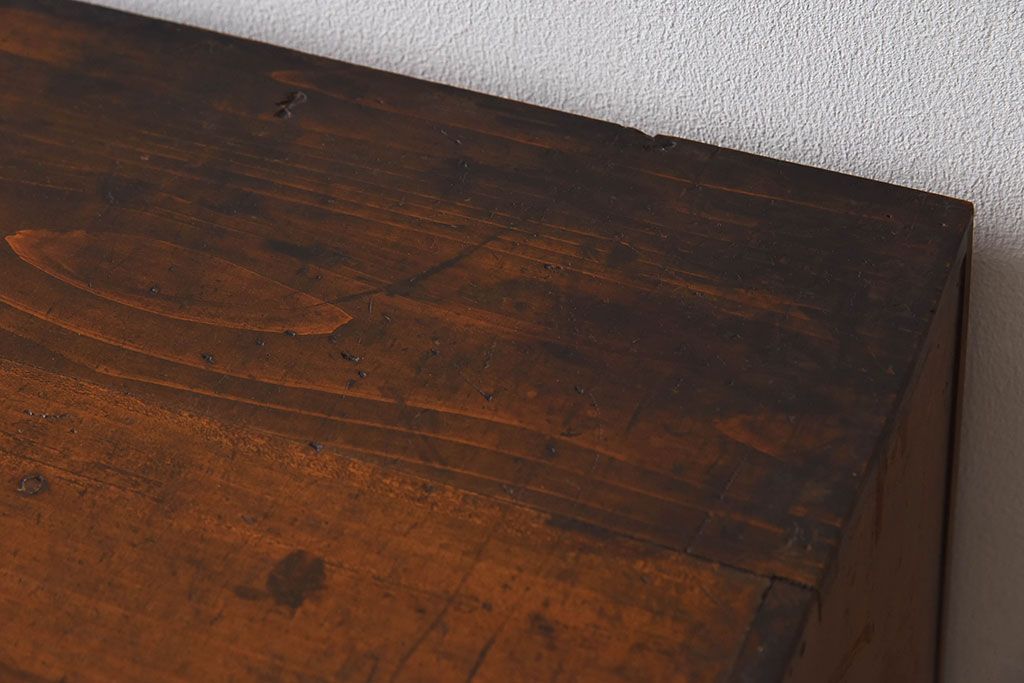 アンティーク家具　古い木のガラス引き戸収納棚　和製アンティーク