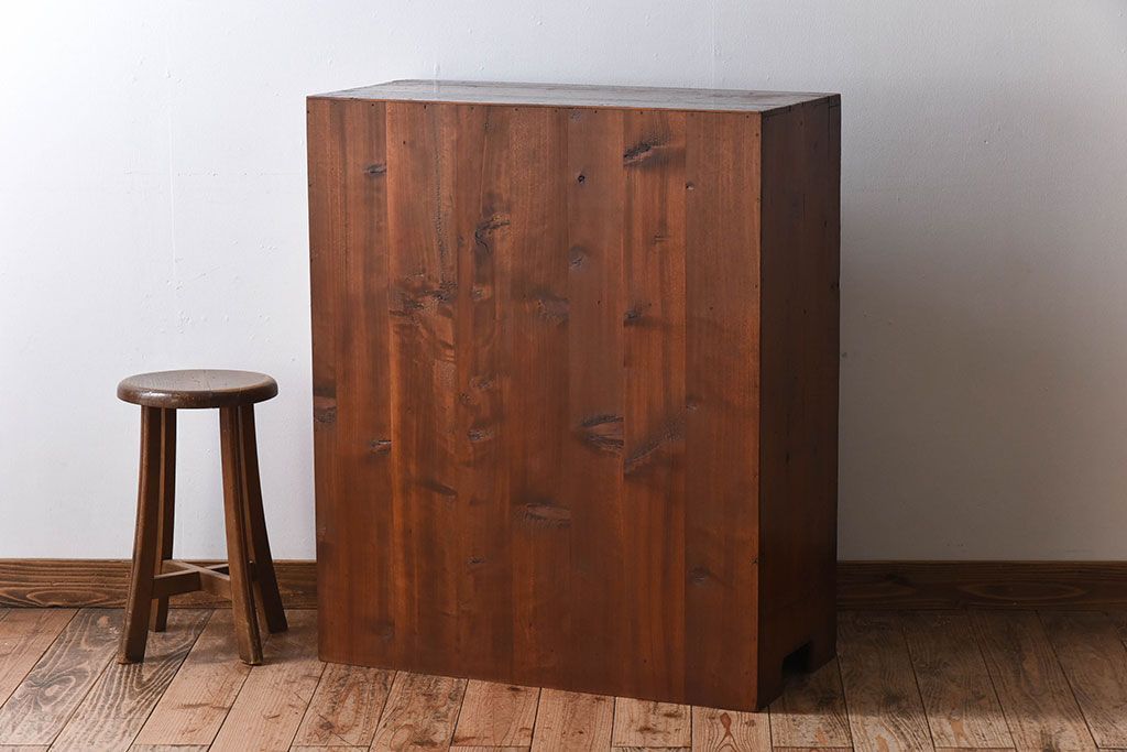 アンティーク家具　古い木のガラス引き戸収納棚　和製アンティーク