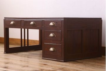 アンティーク家具　大正昭和期　檜材　古い木製のシンプルなアンティーク文机(片袖机)