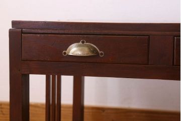 アンティーク家具　大正昭和期　檜材　古い木製のシンプルなアンティーク文机(片袖机)