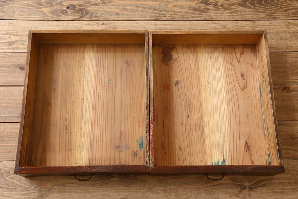 レトロ家具　昭和レトロ　引き出し2杯付き!古い平机(テーブル)(2)