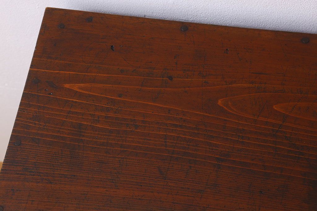 レトロ家具　昭和レトロ　引き出し2杯付き!古い平机(テーブル)(2)