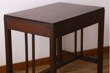 レトロ家具　昭和レトロ　引き出し2杯付き!古い平机(テーブル)(2)