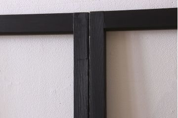 艶消しブラックペイント　和製アンティーク　ダイヤガラス入り!ガラス戸2枚セット