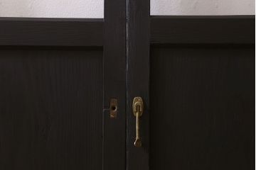 艶消しブラックペイント　和製アンティーク　ダイヤガラス入り!ガラス戸2枚セット