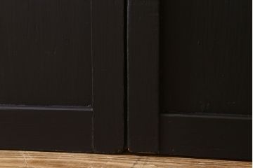 艶消しブラックペイント　和製アンティーク　ダイヤガラス入り!ガラス戸2枚セット