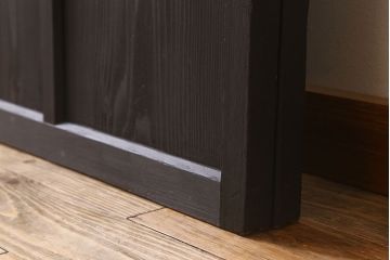 艶消しブラックペイント　和製アンティーク　ダイヤガラス入り!ガラス戸2枚セット