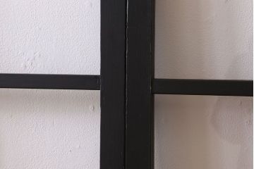 艶消しブラックペイント　和製アンティーク　ダイヤガラス入り!ガラス戸2枚セット