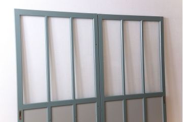 くすんだグリーン×グレーペイント!おしゃれなガラス戸2枚セット