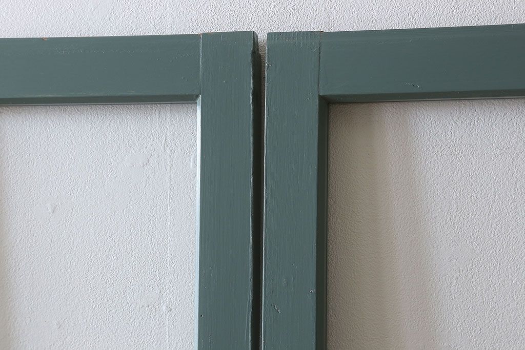 くすんだグリーン×グレーペイント!おしゃれなガラス戸2枚セット
