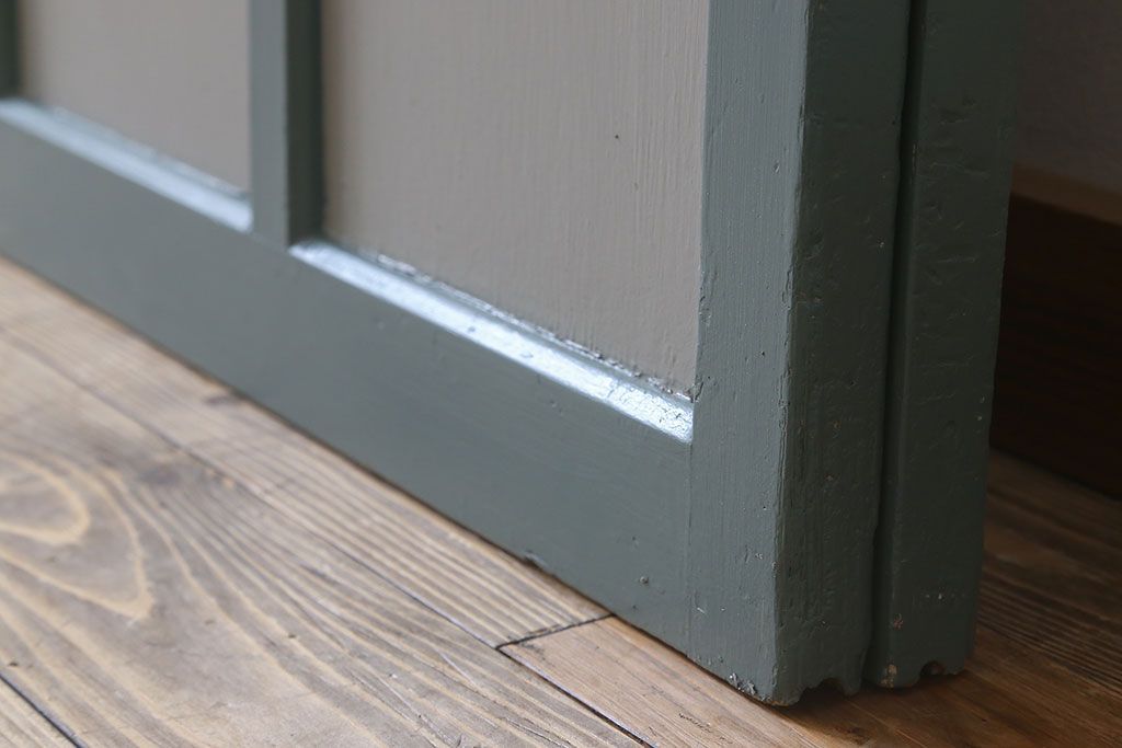 くすんだグリーン×グレーペイント!おしゃれなガラス戸2枚セット