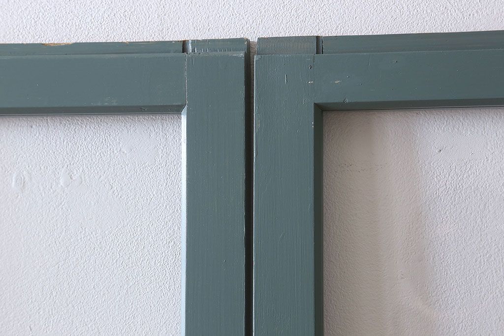 くすんだグリーン×グレーペイント!おしゃれなガラス戸2枚セット