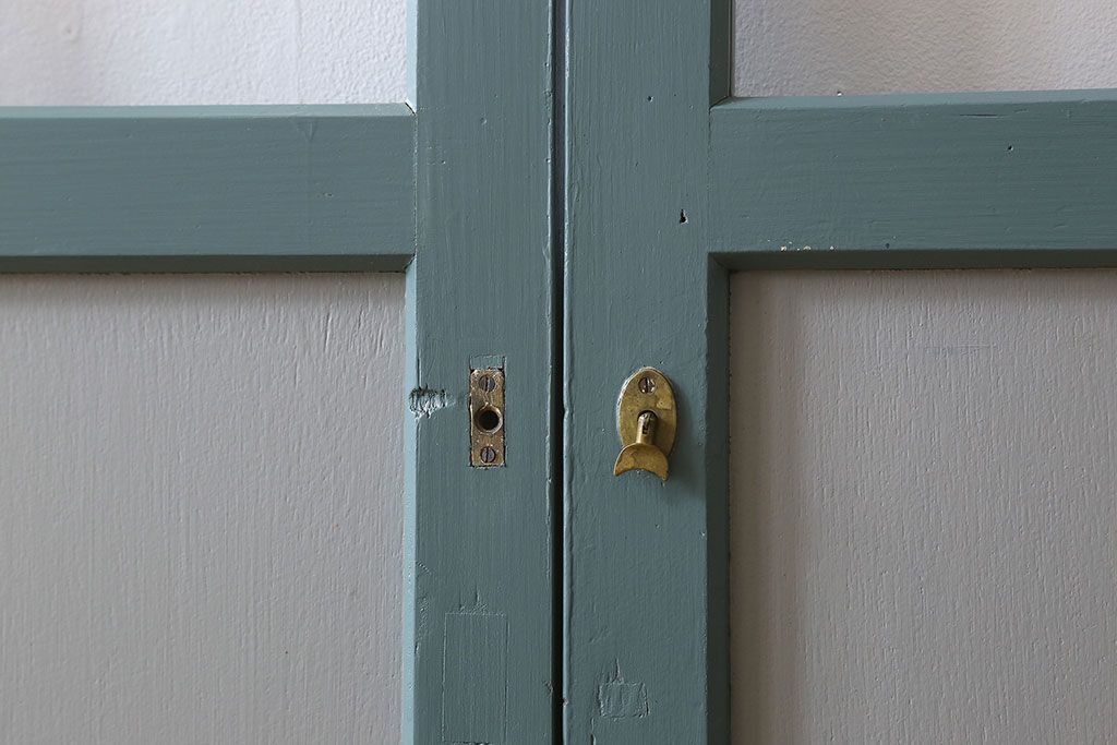 くすんだグリーン×グレーペイント!おしゃれなガラス戸2枚セット