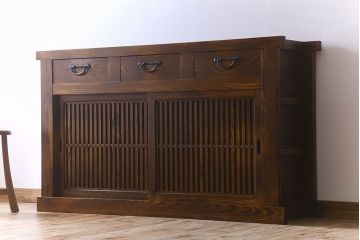 中古　民芸家具　国産　手作り　五尺　栗無垢材製!収納箪笥サイドボード(水屋箪笥)(定価約35万円)