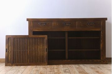中古　民芸家具　国産　手作り　五尺　栗無垢材製!収納箪笥サイドボード(水屋箪笥)(定価約35万円)