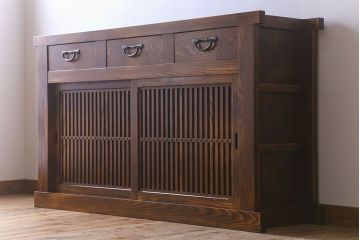 中古　民芸家具　国産　手作り　五尺　栗無垢材製!収納箪笥サイドボード(水屋箪笥)(定価約35万円)
