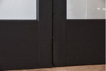 【M様ご成約分-左】ビンテージ　両開き　無垢材!特大ガラスドア2枚セット(間仕切り・パーテーション)