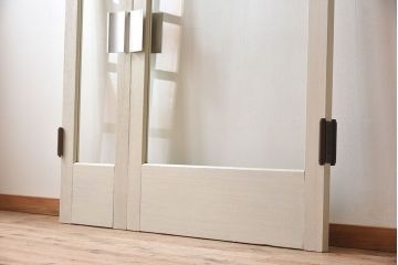 ビンテージ　両開き　無垢材!特大ガラスドア2枚セット(間仕切り・パーテーション)