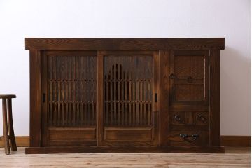 中古　民芸家具　国産　手作り　五尺　栗無垢材製!収納箪笥サイドボード(水屋箪笥)