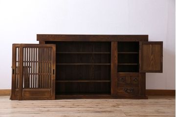 中古　民芸家具　国産　手作り　五尺　栗無垢材製!収納箪笥サイドボード(水屋箪笥)