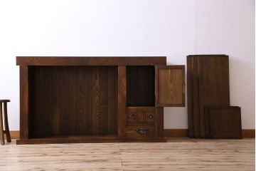 中古　民芸家具　国産　手作り　五尺　栗無垢材製!収納箪笥サイドボード(水屋箪笥)