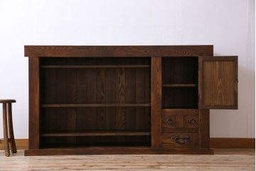 中古　民芸家具　国産　手作り　五尺　栗無垢材製!収納箪笥サイドボード(水屋箪笥)