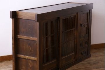 中古　民芸家具　国産　手作り　五尺　栗無垢材製!収納箪笥サイドボード(水屋箪笥)