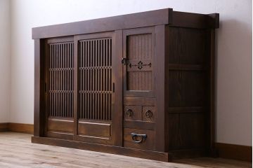 中古　民芸家具　国産　手作り　五尺　栗無垢材製!収納箪笥サイドボード(水屋箪笥)