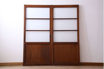 和製アンティーク　レトロな古い木のガラス戸2枚セット