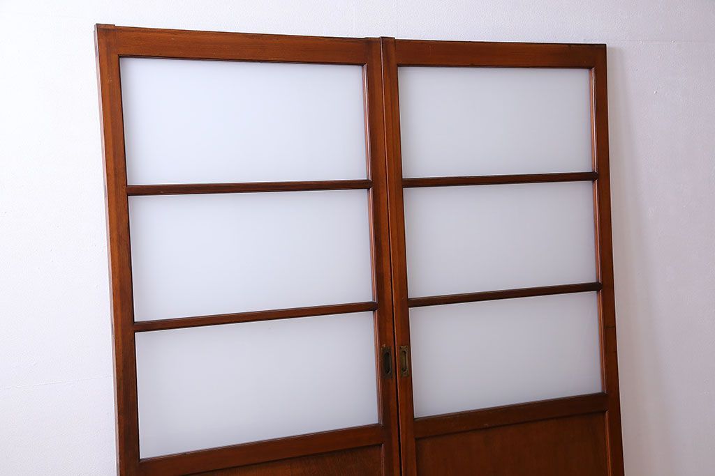 和製アンティーク　レトロな古い木のガラス戸2枚セット