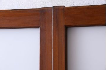 和製アンティーク　レトロな古い木のガラス戸2枚セット